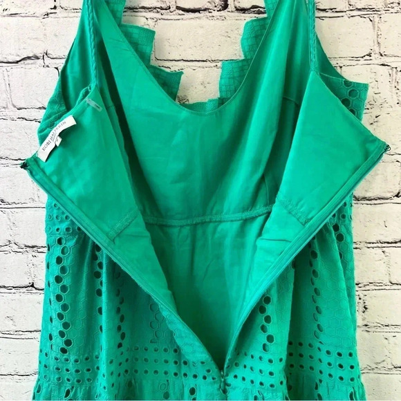 Kobi Halperin Green Eyelet Tiered Midi Cotton Dress V-Neck‎ Sleeveless Medium - Picture 3 of 15